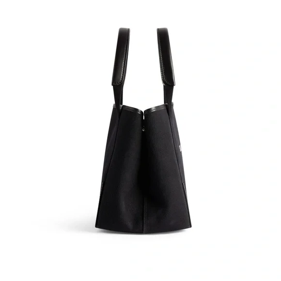 Balenciaga Small Cabas Tote Black Canvas Leather Designer Handbag Authentic - Picture 3 of 4